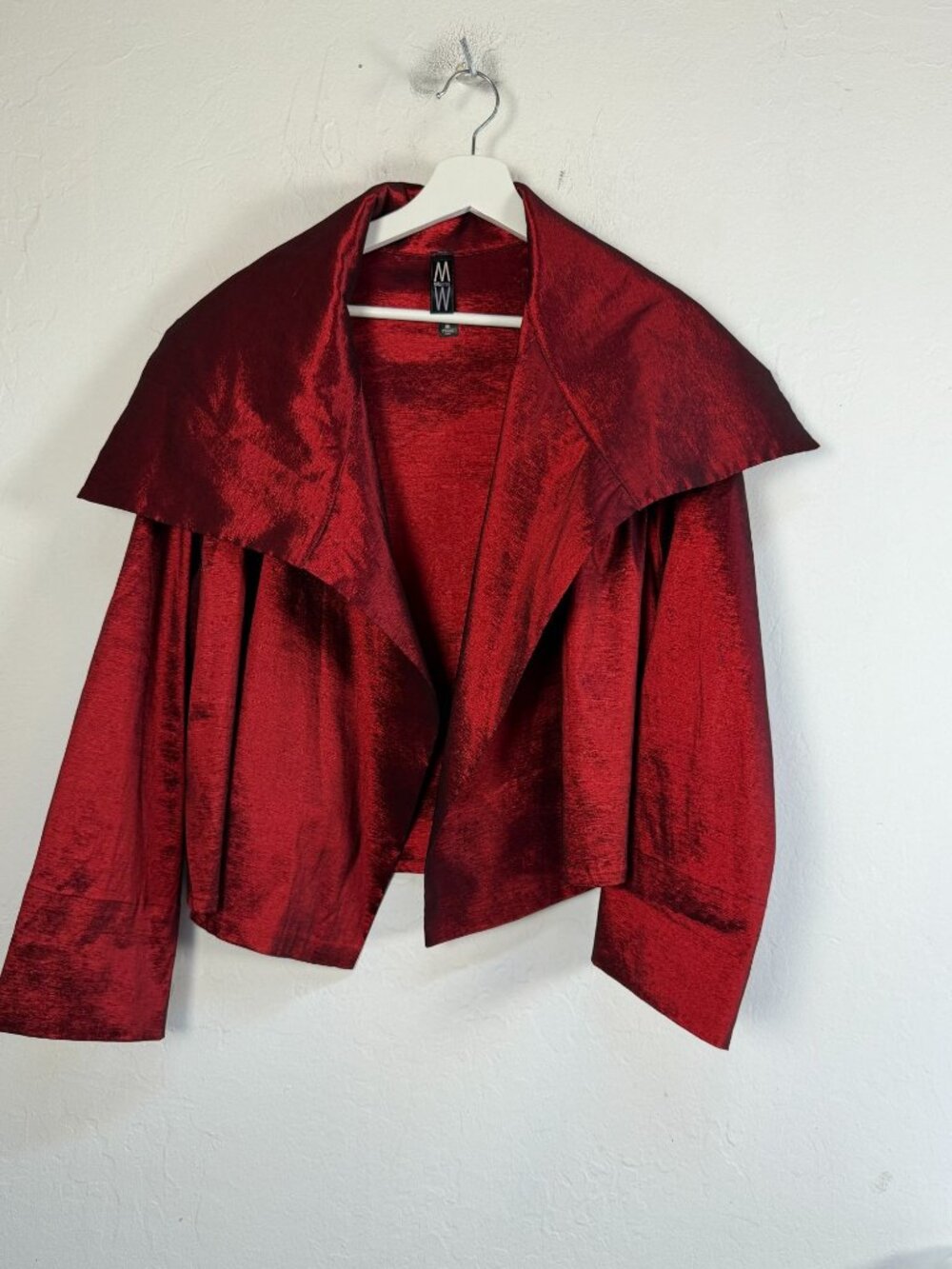 Marla Wynne Jacket Womens Red Black Metallic Open Front Blazer Jacket Medium